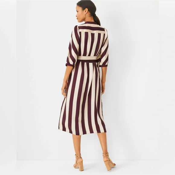 Ann Taylor Striped Balloon Sleeve Midi Dress | Size Small - Picture 9 of 13